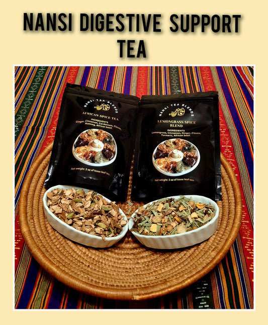 Nansi Digestive Support Tea is part of our Wellness Signature Blends. African Spice Tea and Lemongrass Spice Blend were inspired by African botanical traditions and crafted to support everyday wellness naturally.